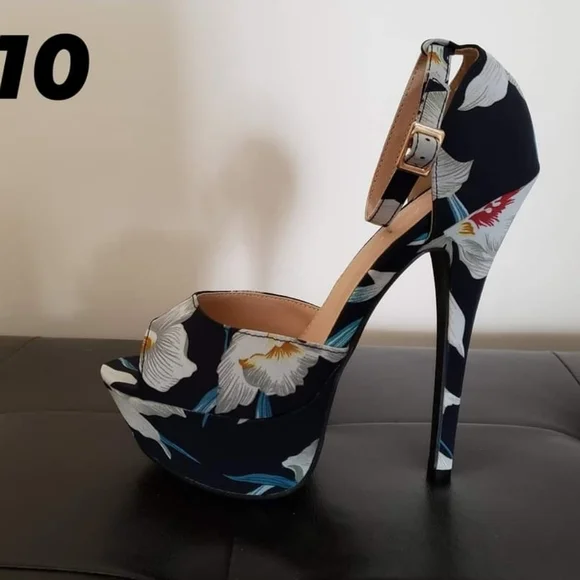 Liliana Shoes Dark Navy Blue Floral Platform Heels Sz Poshmark